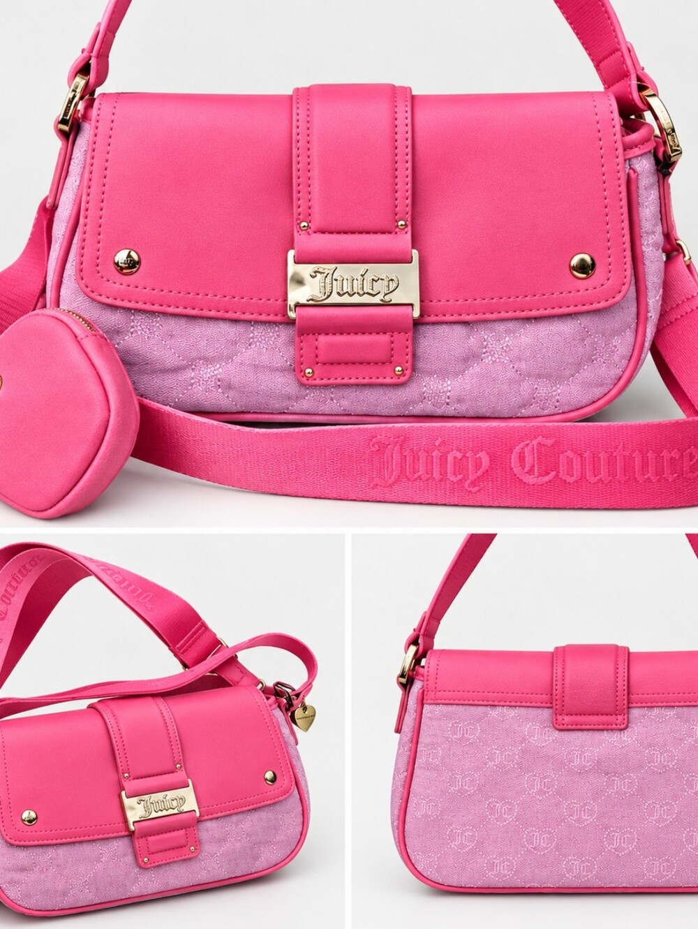 Juicy Couture Y2K Cute Flap Pink Lemonade Shoulder Crossbody Bag + Coin Purse
